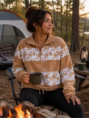 Simply Southern Tan and White Half-Zip Fleece Pullover